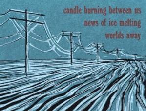 SPARKS 2011 award-winning haiku by Sarah B. Wiseman, available this year as a linocut image by Teresa Kachanoski