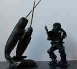 Two of the carvings recently purchased by the author. Narwhals are by Michael Arviyut, Drum Dancer by Lucien Kabvitok.