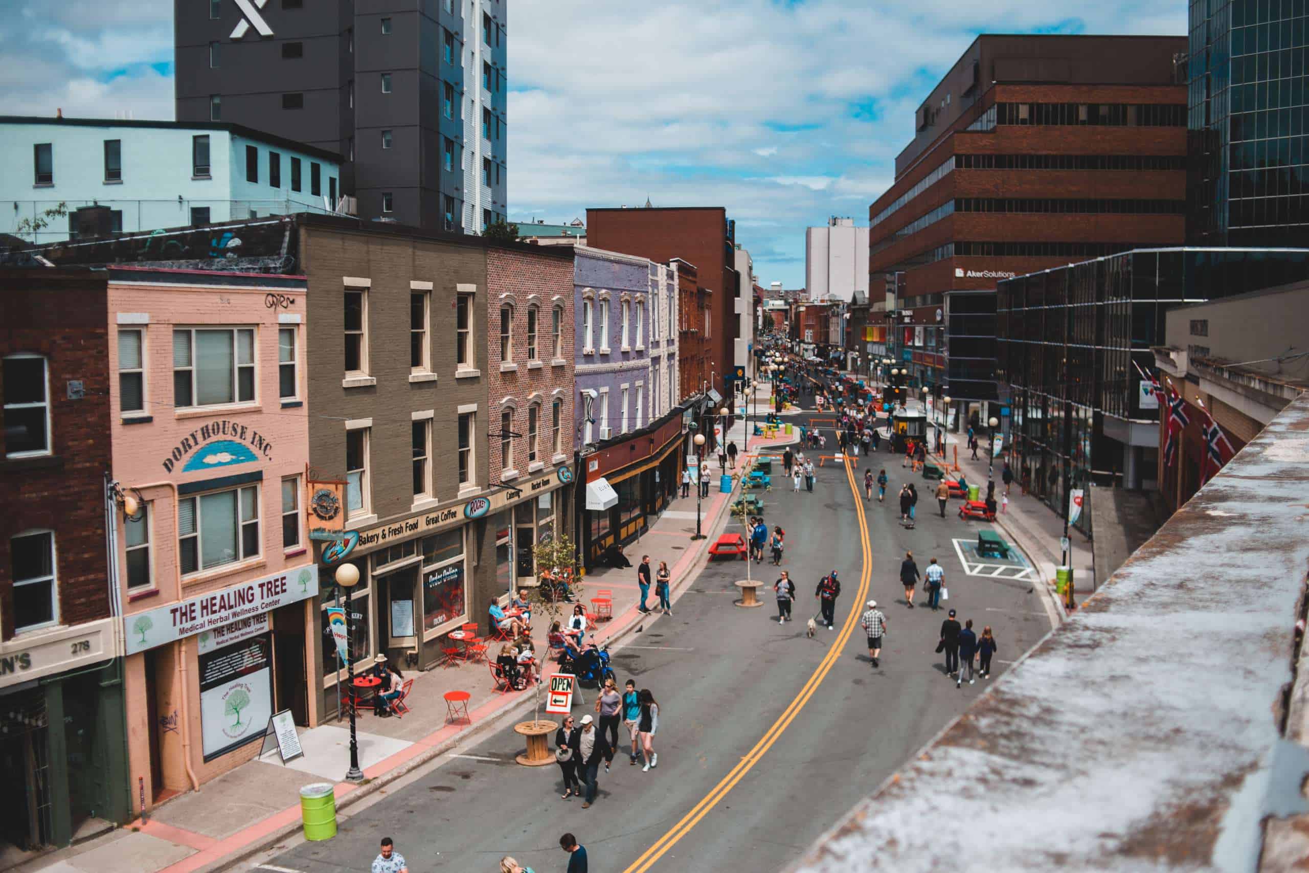 The Water Street Pedestrian Mall facing east, July 2020.